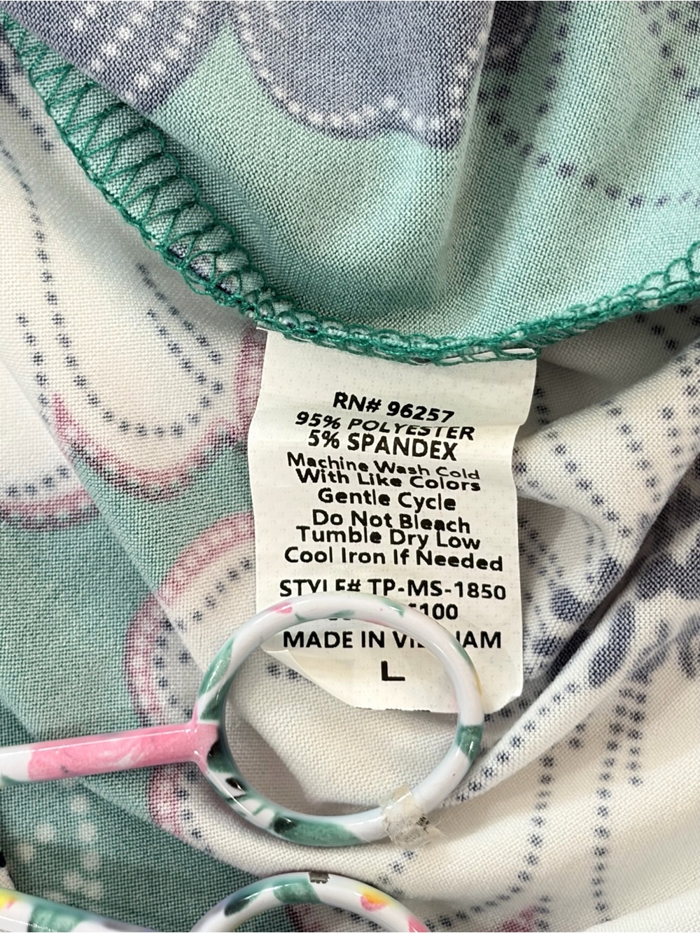 WORN ONCE SZ L PerSeption Concept Teal Floral V-Neck top with Navy & White - Picture 6 of 6